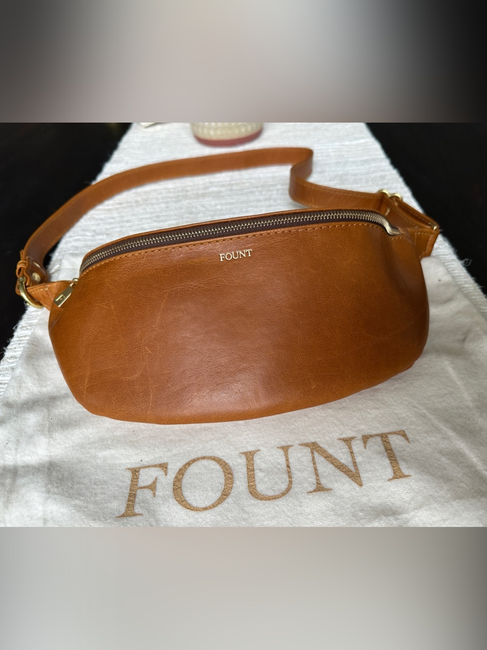FOUNT Goldenrod  Leather Harmon Crossbody Belt Bag/ very good condition.